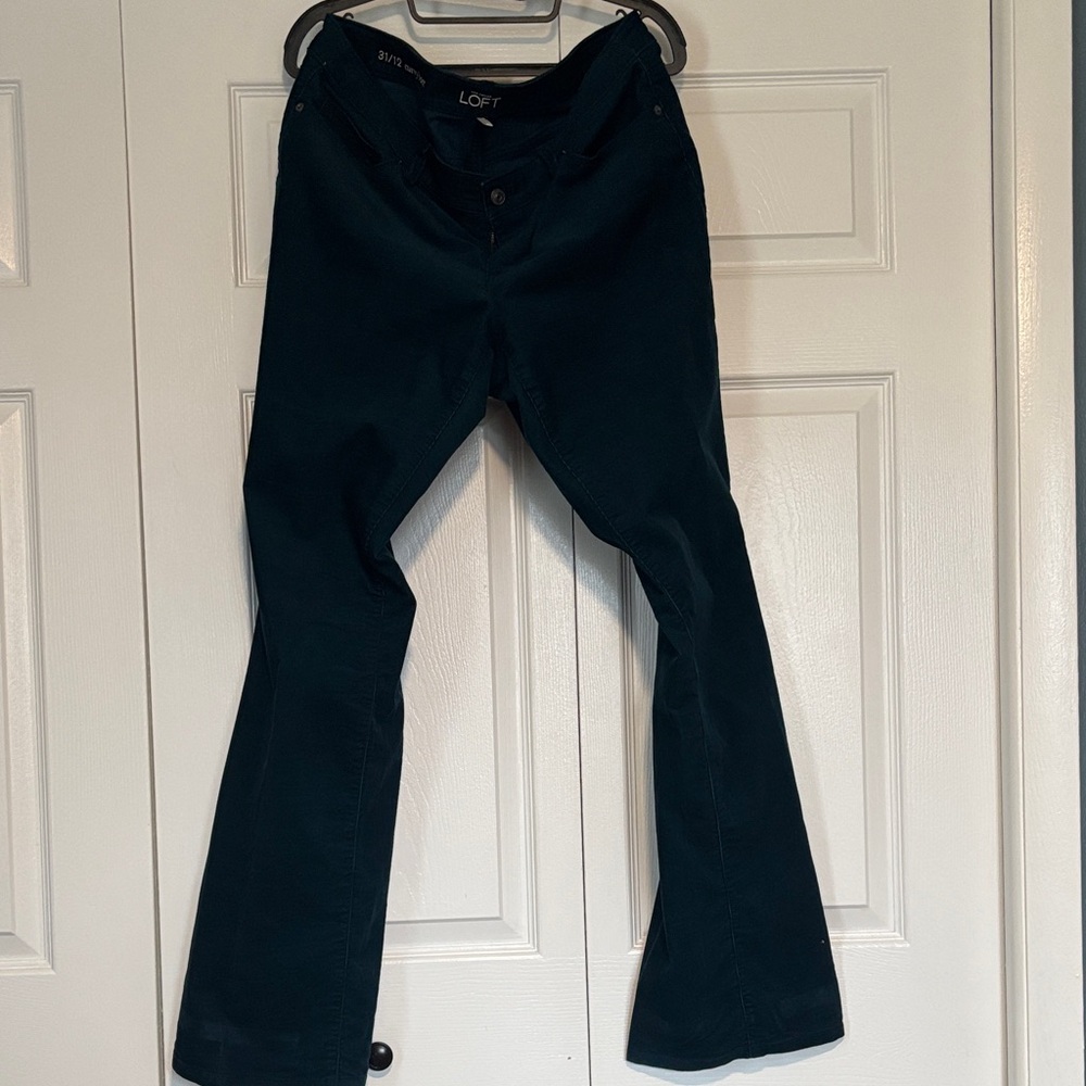 LOFT Women's curvy bootcut teal cords.  Thin corduroy